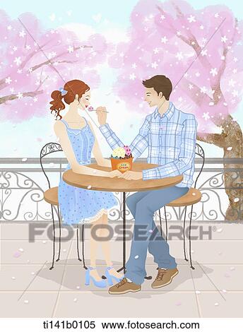Stock Illustration - a couple eating at a table. Fotosearch