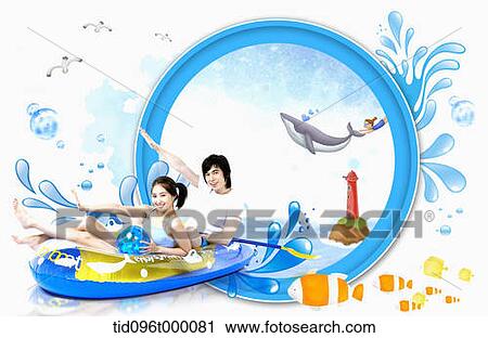 a couple with a rubber boat View Large Illustration Clip Art - a couple with a rubber boat. Fotosearch