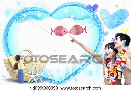 Clipart - a couple with beach ware. Fotosearch