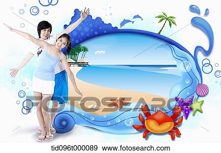 a couple with beach ware View Large Illustration Stock Illustration - a couple with beach ware. Fotosearch