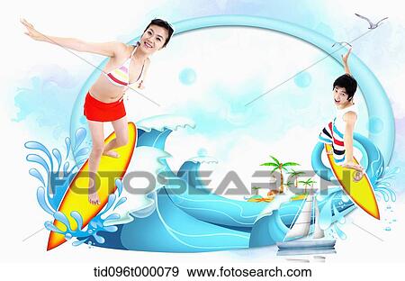 Stock Illustration - a couple with surfing gear. Fotosearch
