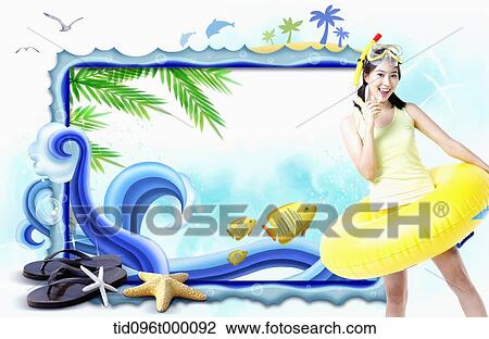 Drawing - a girl with beach ware. Fotosearch