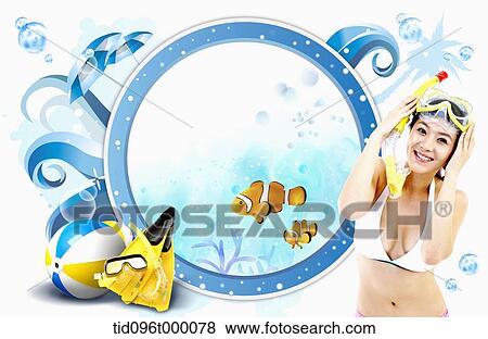 Stock Illustration - a girl with diving gear. Fotosearch