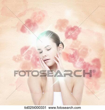 a lady in white dress in flower back ground View Large Illustration Clip Art - a lady in white dress in flower back ground. Fotosearch