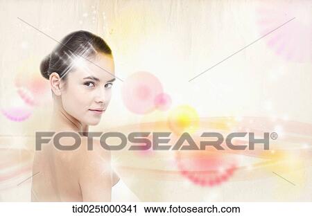 Clip Art - a lady in white dress in flower back ground. Fotosearch