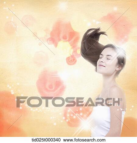 Clipart - a lady in white dress in flower back ground. Fotosearch