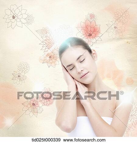 a lady in white dress in flower back ground View Large Illustration Stock Illustration - a lady in white dress in flower back ground. Fotosearch