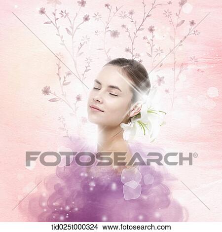 Stock Illustration - a lady surrounded by flowers . Fotosearch