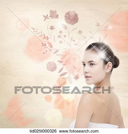 Stock Illustration - a lady surrounded by flowers . Fotosearch