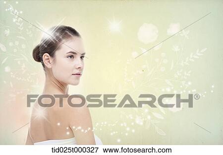 a lady surrounded by flowers View Large Illustration Stock Illustration - a lady surrounded by flowers . Fotosearch