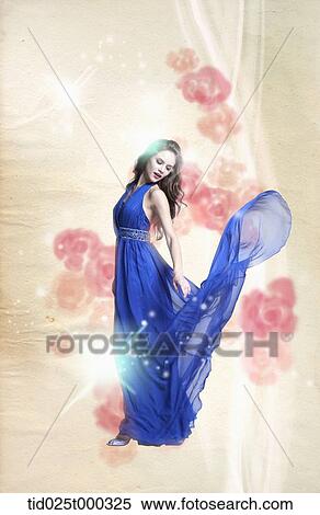 a lady with graceful dress surrounding by flowers View Large Illustration Stock Illustration - a lady with graceful dress surrounding by flowers. Fotosearch