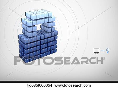 a lock sign made out of blue cubes View Large Illustration Stock Illustration - a lock sign made out of blue cubes. Fotosearch