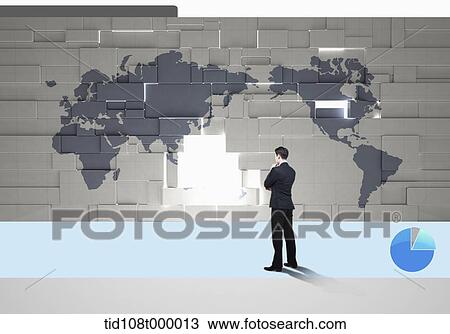 a man looking at the world map View Large Illustration Drawing - a man looking at the world map. Fotosearch