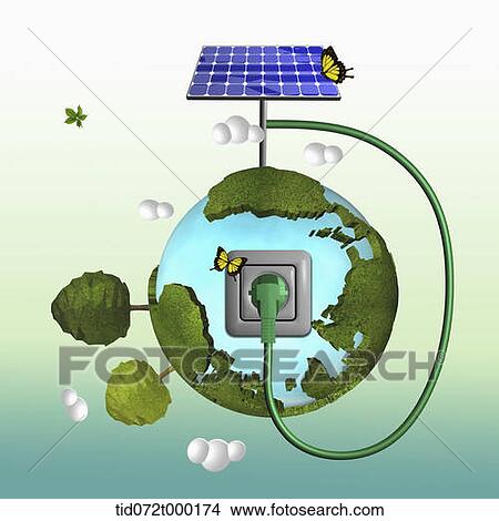 a solar panel plugged in to the globe View Large Illustration Stock Illustration - a solar panel plugged in to the globe. Fotosearch