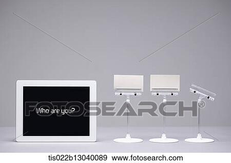 Stock Illustration - a tablet saying who are you. Fotosearch