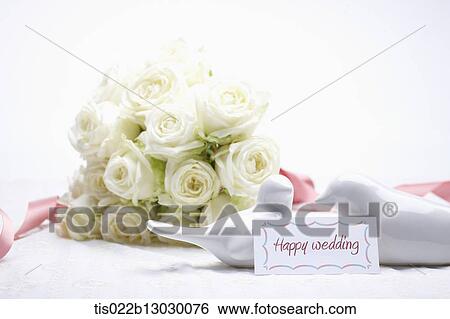 a wedding card and a bucket of white roses View Large Illustration Stock Illustration - a wedding card and a bucket of white roses. Fotosearch