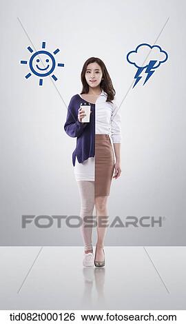 Stock Illustration - a woman being half business style and half normal style. Fotosearch