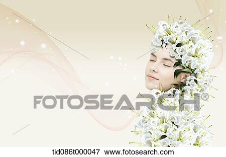 Stock Illustration - a woman covered with flowers. Fotosearch