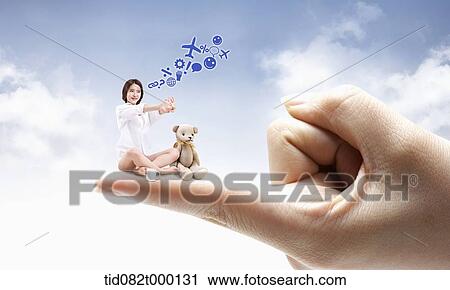 a woman sitting on a finger with a teddy bear View Large Illustration Clip Art - a woman sitting on a finger with a teddy bear. Fotosearch