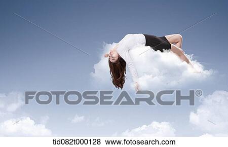 Stock Illustration - a woman sleeping on a cloud. Fotosearch