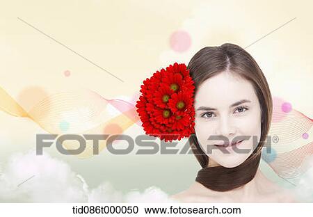 Clipart - a woman with flowers in her hair. Fotosearch