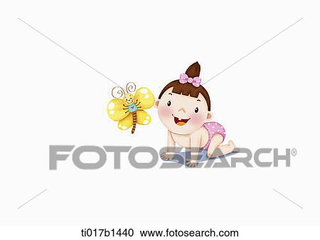 an illustration of a baby and a butterfly View Large Illustration Clipart - an illustration of a baby and a butterfly. Fotosearch