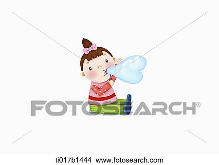 Stock Illustration - an illustration of a baby blowing a balloon. Fotosearch