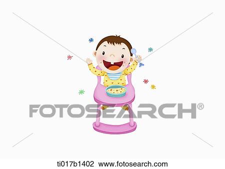 Drawing - an illustration of a baby eating. Fotosearch