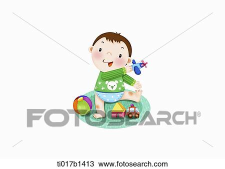 Drawing - an illustration of a baby playing. Fotosearch