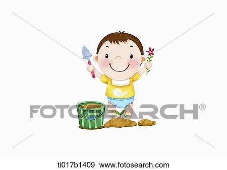 Stock Illustration - an illustration of a baby playing in the sand. Fotosearch