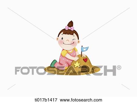 an illustration of a baby playing in the sand View Large Illustration Stock Illustration - an illustration of a baby playing in the sand. Fotosearch