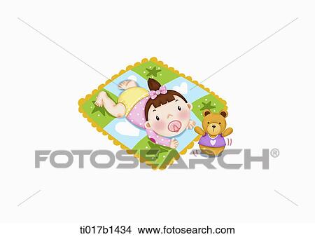 Stock Illustration - an illustration of a baby playing on a blanket. Fotosearch