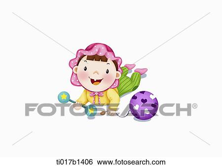 an illustration of a baby playing View Large Illustration Stock Illustration - an illustration of a baby playing. Fotosearch