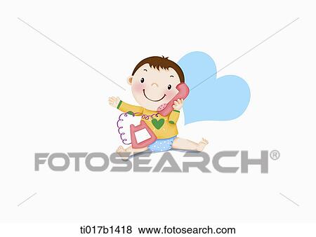 Stock Illustration - an illustration of a baby playing with a phone. Fotosearch