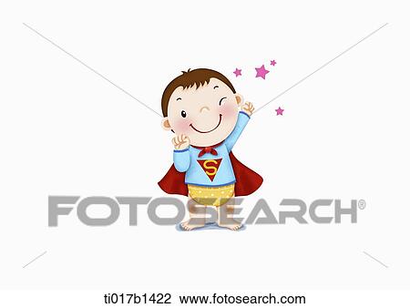 an illustration of a baby with superhero costume View Large Illustration Drawing - an illustration of a baby with superhero costume. Fotosearch