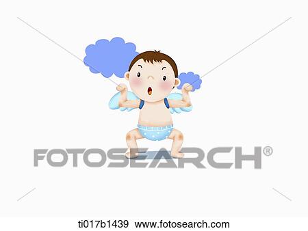 an illustration of a baby with toy wings View Large Illustration Stock Illustration - an illustration of a baby with toy wings. Fotosearch