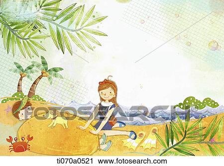 an illustration of a boy and a girl on the beach View Large Illustration Clip Art - an illustration of a boy and a girl on the beach. Fotosearch