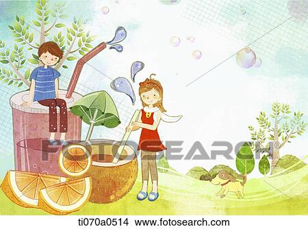 an illustration of a boy and a girl having a drink View Large Illustration Stock Illustration - an illustration of a boy and a girl having a drink. Fotosearch