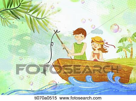 Stock Illustration - an illustration of a boy and a girl fishing. Fotosearch