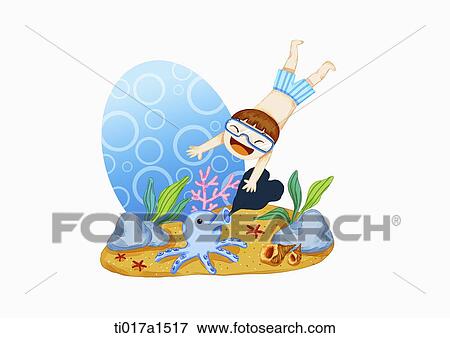 Stock Illustration - an illustration of a boy diving. Fotosearch