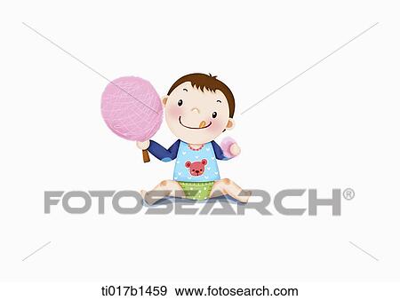 Stock Illustration - an illustration of a boy eating cotton candy. Fotosearch