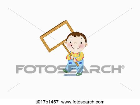 Stock Illustration - an illustration of a boy holding a blank sign. Fotosearch