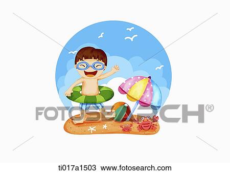 an illustration of a boy on a beach View Large Illustration Drawing - an illustration of a boy on a beach. Fotosearch