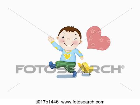 Stock Illustration - an illustration of a boy playing with a toy duck. Fotosearch