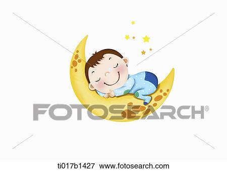 an illustration of a boy sleeping on the moon View Large Illustration Stock Illustration - an illustration of a boy sleeping on the moon. Fotosearch
