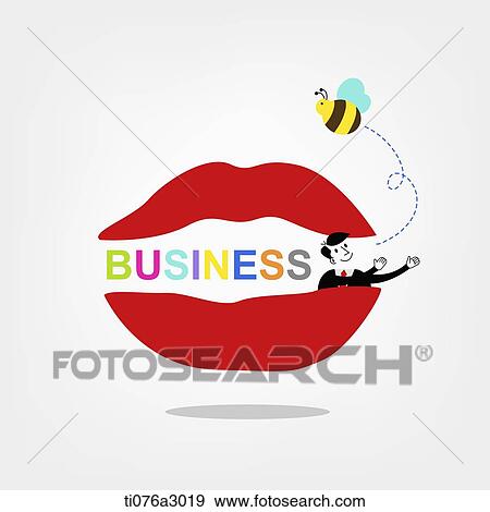 an illustration of a business man, a bee and lips View Large Illustration Stock Illustration - an illustration of a business man, a bee and lips. Fotosearch