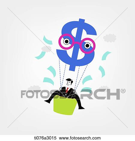 an illustration of a business man in a money hot air balloon View Large Illustration Stock Illustration - an illustration of a business man in a money hot air balloon. Fotosearch