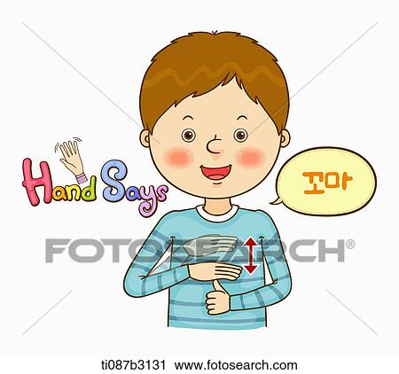 an illustration of a child doing sign language View Large Illustration Clip Art - an illustration of a child doing sign language. Fotosearch