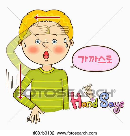 Drawing - an illustration of a child doing sign language. Fotosearch