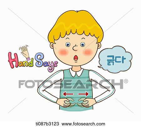 Drawing - an illustration of a child doing sign language. Fotosearch
